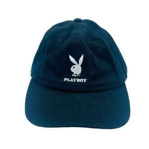 Playboy Bunny Hat Cap Embroidered Adjustable Size OSFA Black Hugh Heffner Logo